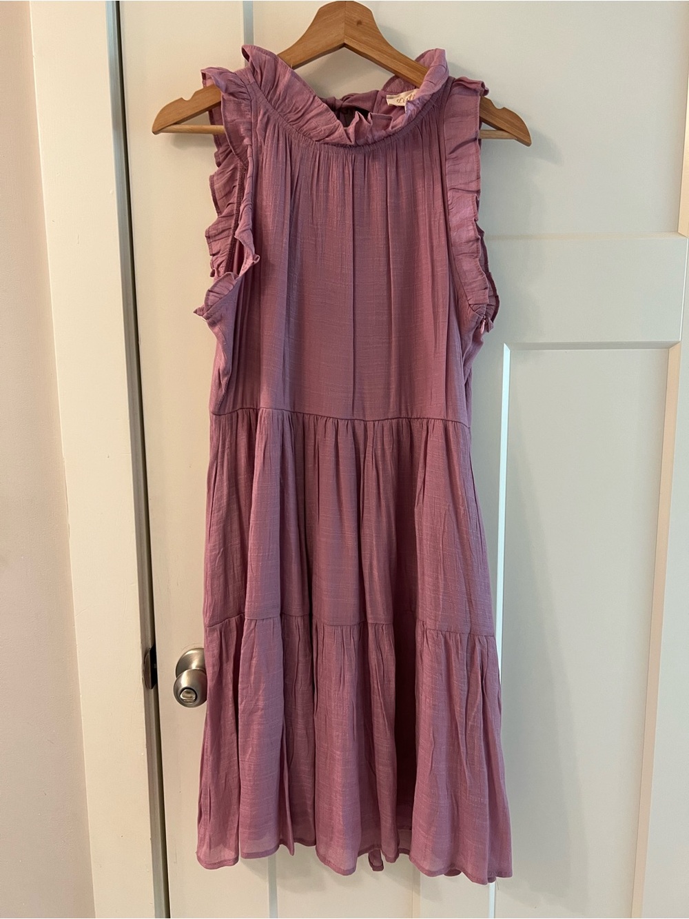 Ladies Ruffle Sleeve Tiered Dress - Mauve Pink